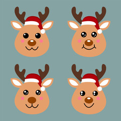 Cute Christmas Reindeer with Santa Hat Illustration