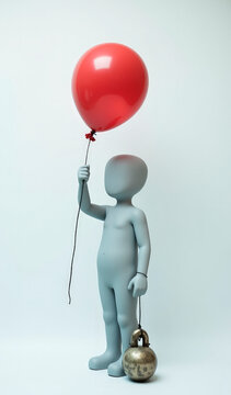 3D man with dreams and problems. Ideal for presentations on life balance, motivation, personal development, or mental health.