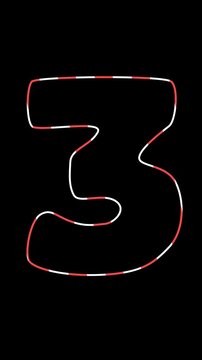 Vertical. Number 3 red and white lines. Looping.