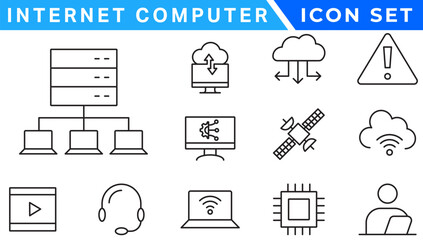 Internet computer line icon set. Website icon for contact icons. Computer, network, website, server, web design, hardware, software and more. Website set icon vector