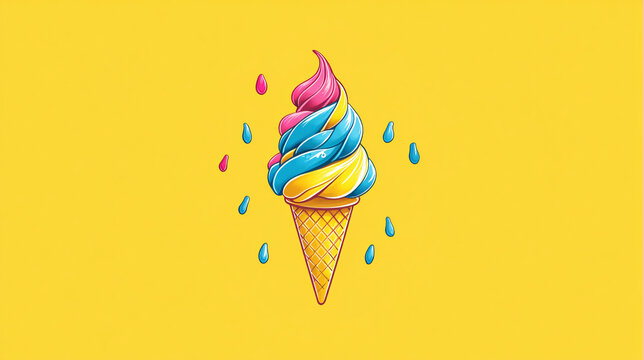 A playful logo for an ice cream shop, featuring ice cream cones and bright colors.