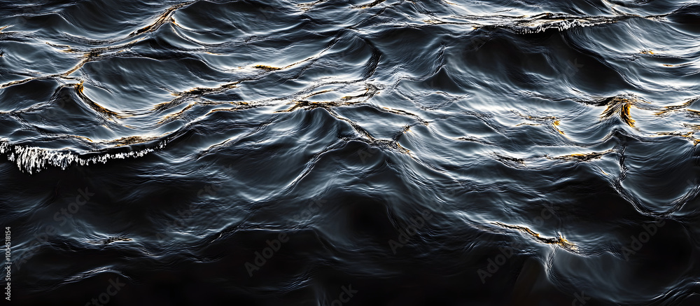 Wall mural Image featuring black water surface with waving ripples providing copy space image