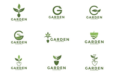 Set bundle green garden logo template vector illustration design