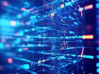 Fototapeta na wymiar Dark blue virtual stock market interface, data streams, futuristic design