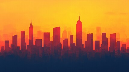 Obraz premium Sunset Silhouette of a City Skyline at Dusk