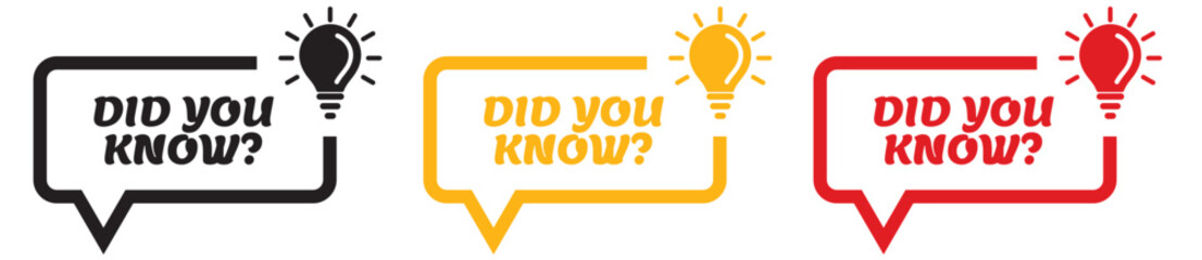 Did you know speech bubble background banner with light bulb icon. vector illustration