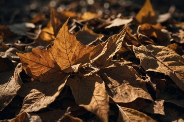 Golden autumn leaves in sunlight creating a warm and natural seasonal atmosphere