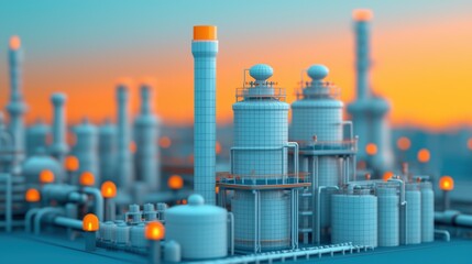 Industrial Complex at Sunset with Bright Skies