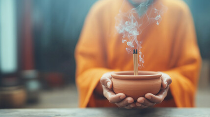A person holding a bowl with a candle in it