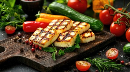 Grilled Halloumi Cheese with Fresh Vegetables