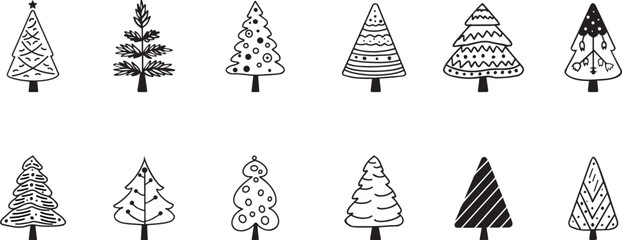 Christmas Tree Hand drawing, Mono line art, decoration for Christmas.