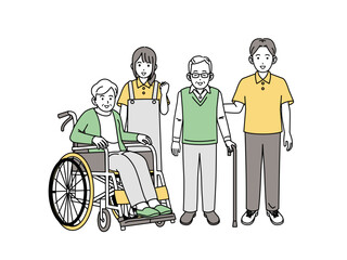 高齢者と介護士のイラスト