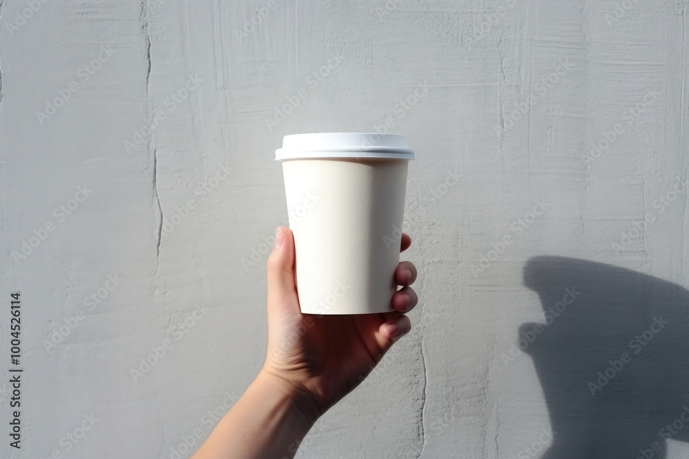 Wall mural Hand holding takeaway coffee cup.