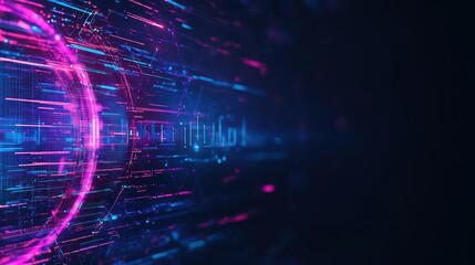 Fototapeta premium Futuristic hologram interface, dark abstract background, glowing data visuals