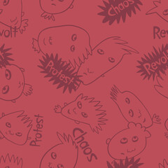 Seamless background with funny faces of anthropomorphic creatures. Humorous characters with different emotions