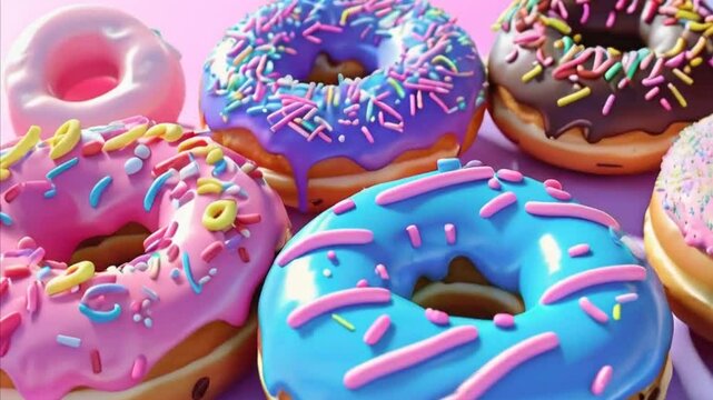 colorful donut in blue, pink, and cholate color