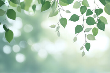 Fototapeta premium Fresh green leaves gently sway in soft breeze, creating serene and calming atmosphere. This image captures essence of natures beauty and tranquility