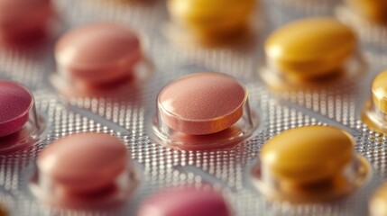 Closeup of a Pill Pack with Pink and Yellow Pills