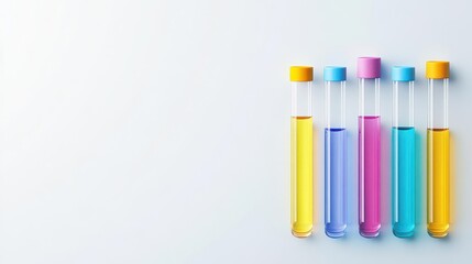 Fototapeta premium Glass test tubes with colorful liquids, science experiment, flat design illustration
