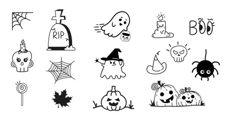 Halloween Doddle set,Editable Hand drawn Spooky day Scribble collection,Design of element for Halloween day. 