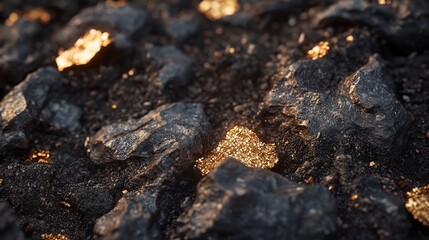 Close-up of rocks with golden highlights.