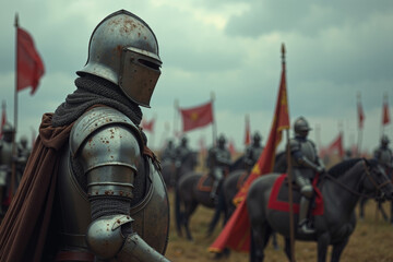 portrait view of full armor knight in medieval era history, generative AI