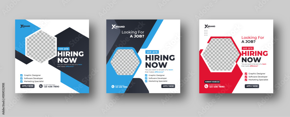 Wall mural we are hiring job vacancy social media post or square web banner template design.