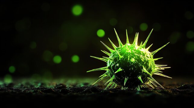 A highly detailed 3D model of a germ with sharp, spiky surfaces, symbolizing danger and infection