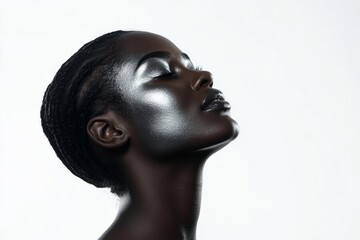 Elegant Profile Portrait of a Woman with Glistening Skin
