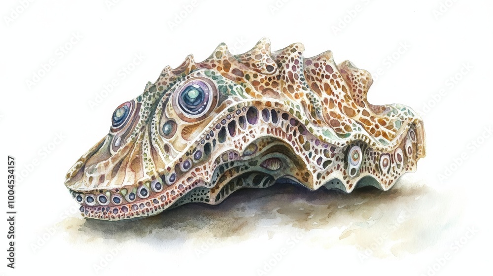 Aufkleber A colorful seashell with intricate patterns resting on a light surface in a coastal setting during daylight