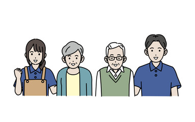 高齢者と介護士のイラスト