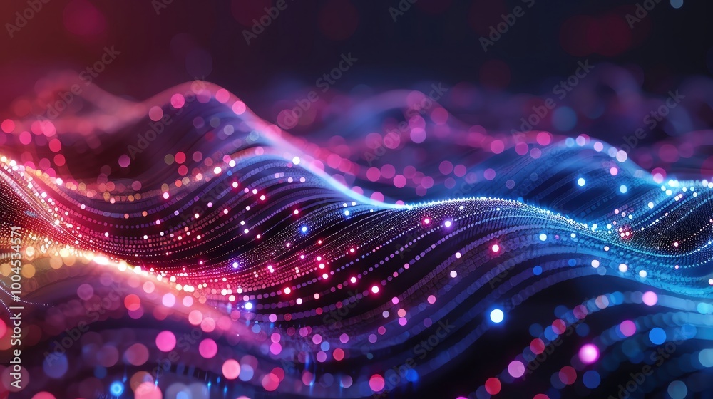 Poster vibrant wave patterns with colorful lights create a mesmerizing visual experience, perfect for digit