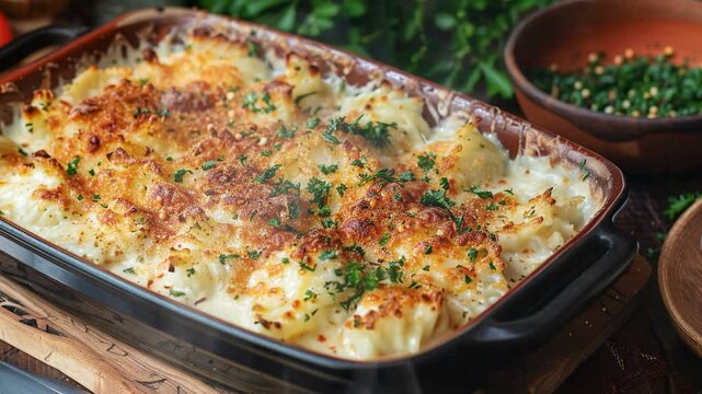 Bacalhau com Natas on the table moves with smoke around