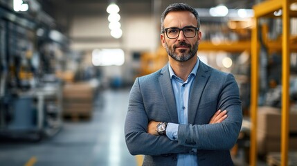 Obraz premium Confident Businessman in Modern Industrial Setting