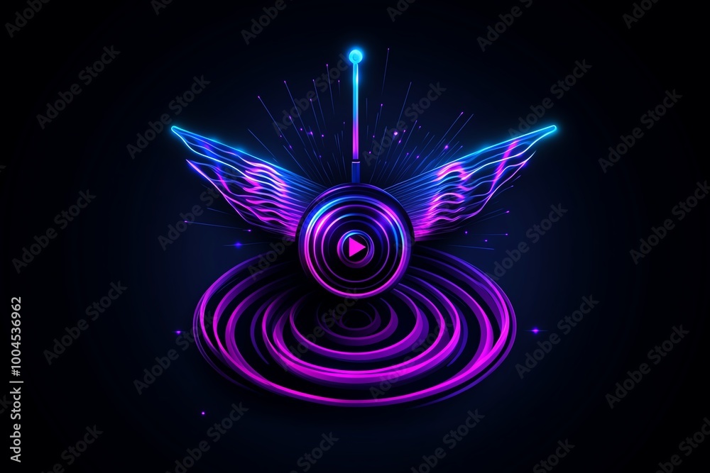 Poster minimalist radio icon with waves emanating, representing the broadcast of yesterdayâ€™s news in a cl