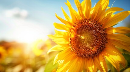 Obraz premium vibrant sunflower in full bloom, petals glowing under warm sunlight