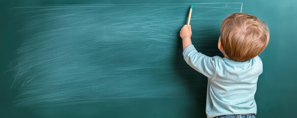 A little one takes on the role of a teacher, chalk in hand, standing proudly in front of a chalkboard, embodying the excitement of sharing knowledge.