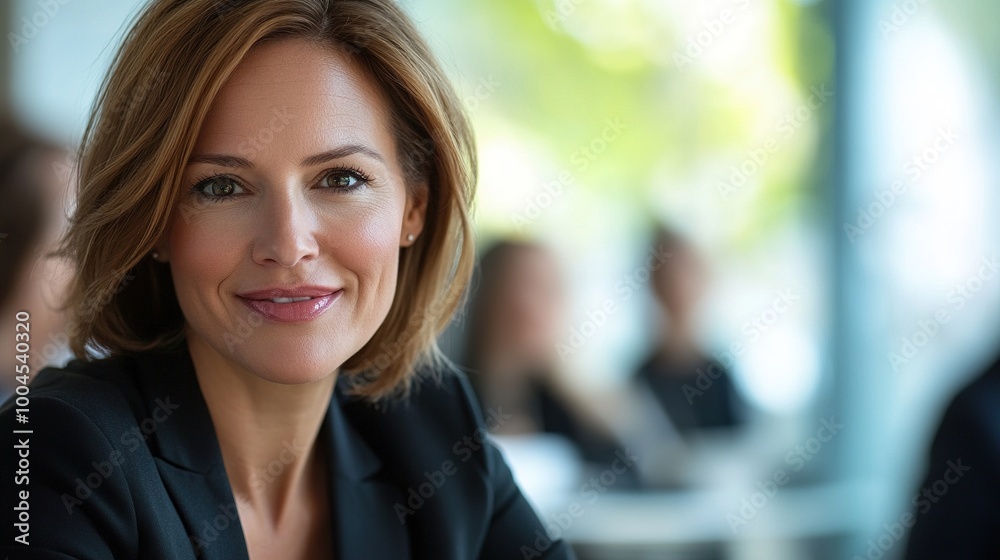 Sticker Confident Businesswoman in Modern Office Setting