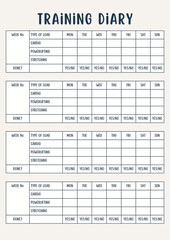 Training Diary
A Training Diary designed for tracking daily workouts, progress, and reflections. This diary helps users stay focused, monitor improvements, and maintain motivation. It includes section