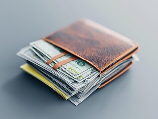 Wallet with cash and receipts, financial management scene, 3D illustration