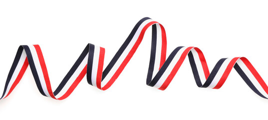 Obraz premium Ribbon in colors of Yemeni flag isolated on white, top view