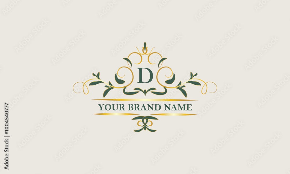 Wall mural Creative floral logo design with initial letter D. Beauty vector monogram, template for any company, wedding, fashion, jewelry, boutique.