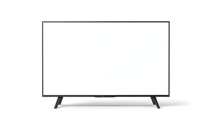 A modern  flat-screen television mockup with a sleek black frame and stand, placed on a plain white background
