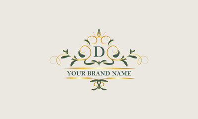 Creative floral logo design with initial letter D. Beauty vector monogram, template for any company, wedding, fashion, jewelry, boutique.