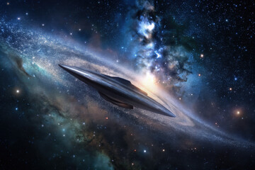 A sleek spacecraft gliding through the vibrant expanse of the cosmos, illuminated by distant galaxies and swirling nebulae. Generative AI