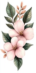 Fototapeta premium Beautiful illustration of pink flowers with delicate leaves, perfect for nature-themed projects and floral designs.