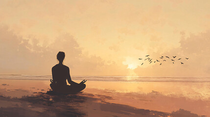  A person enjoying a morning meditation on a peaceful beach. 