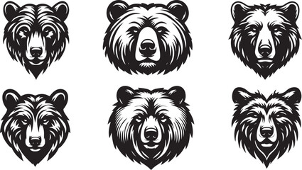 set of a bear head silhouette vector image