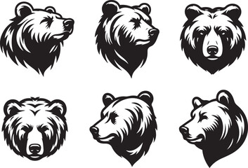 set of a bear head silhouette vector image