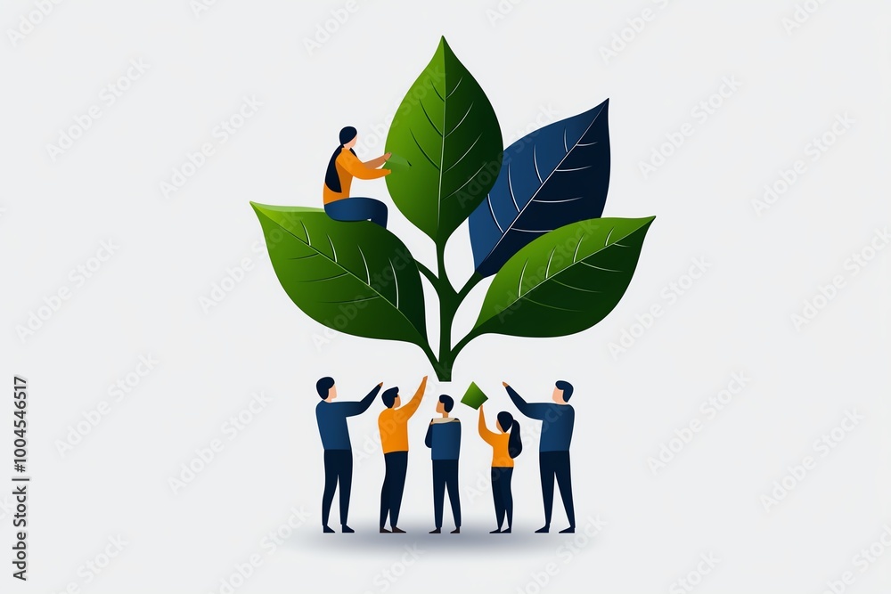 Poster simple icon of a rural community working together, with geometric shapes representing cooperation an